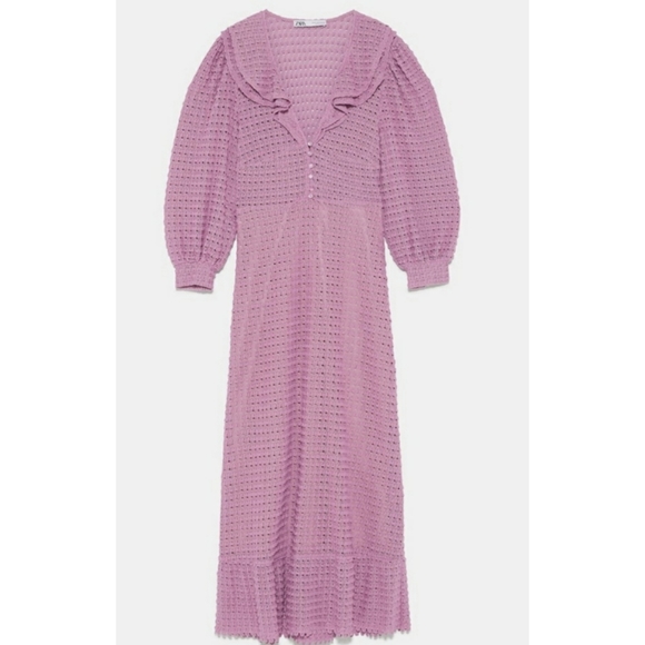 ZARA| TEXTURED KNIT DRESS WITH RUFFLES - Picture 6 of 16